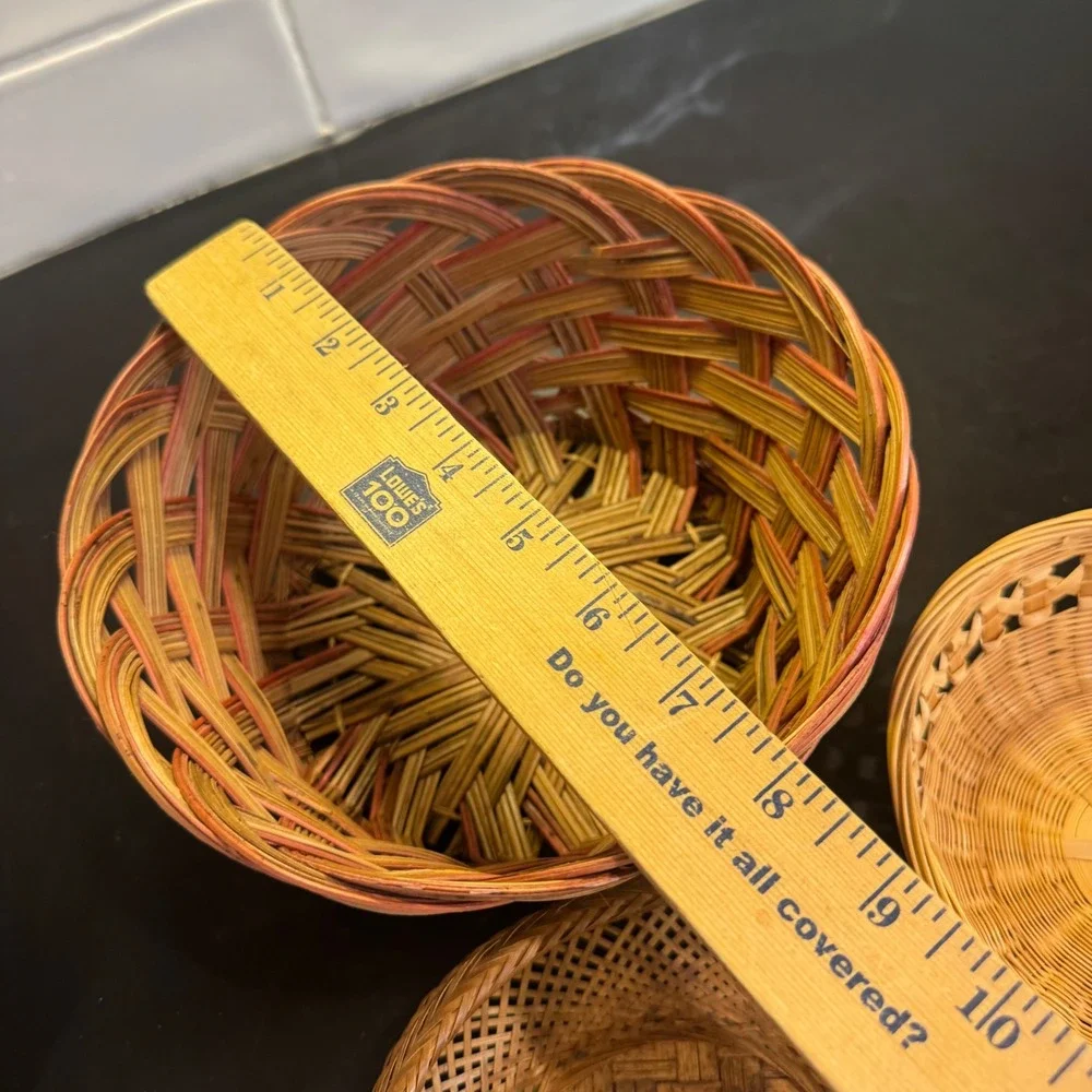Woven Baskets Home Decor Set of 3 Brown Tan Mixed Weave Boho Rustic